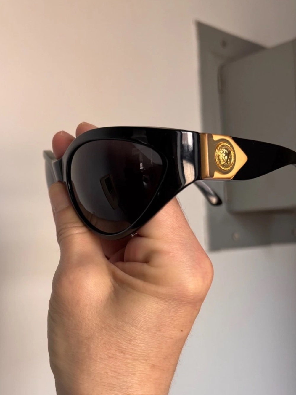 Versace Black Sunglass Temple with Silver Hinge